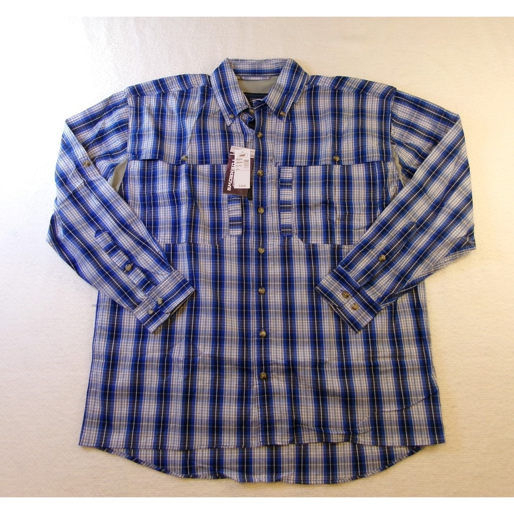 Turnrows Mens Blue Plaid Cotton Long Sleeve Button Farm/Fishing Shirt Size Large